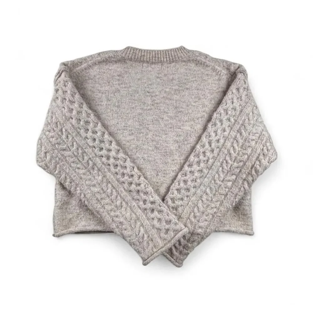 By Together Cream Cable Knit Cropped Sweater Women's Medium Cozy